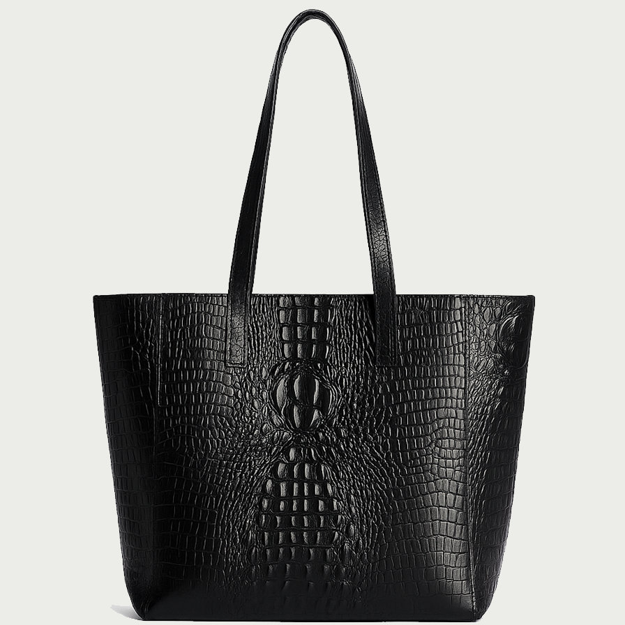 Totebag Negro Croco 100% Cuero Vacuno