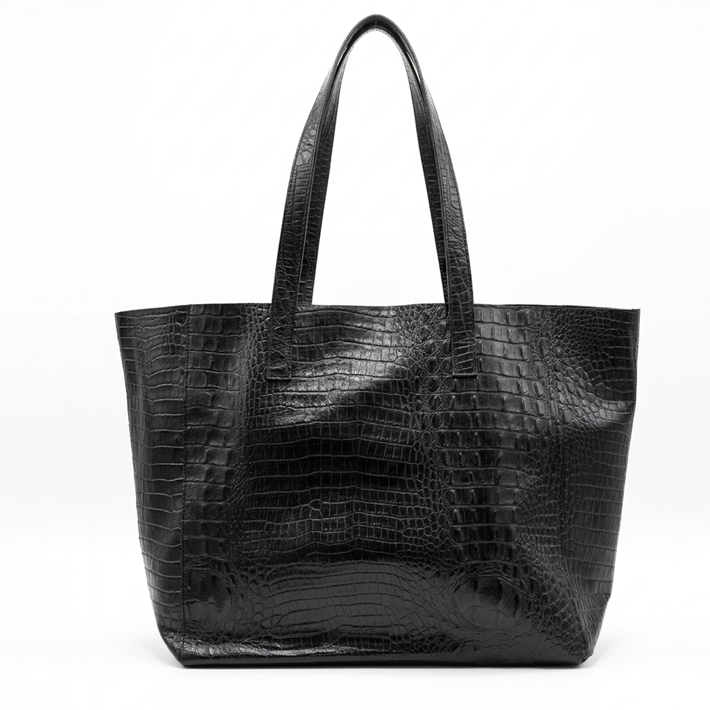 Totebag Negro Croco 100% Cuero Vacuno